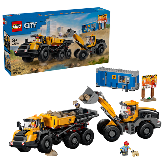 LEGO City Kiepwagen en voorlader Voertuigen - Bouwpakket voor Kinderen met Bouwplaatsvoertuigen, Werkende Functies en 3 Minifiguren - STEM Cadeau voor Jongens en Meisjes Vanaf 8 Jaar - 60494