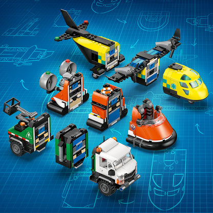 LEGO® City Vliegtuig, Servicewagen en Hovercraft Remix - Bouw- en Speelset met Hulpdienstvoertuigen - 60505