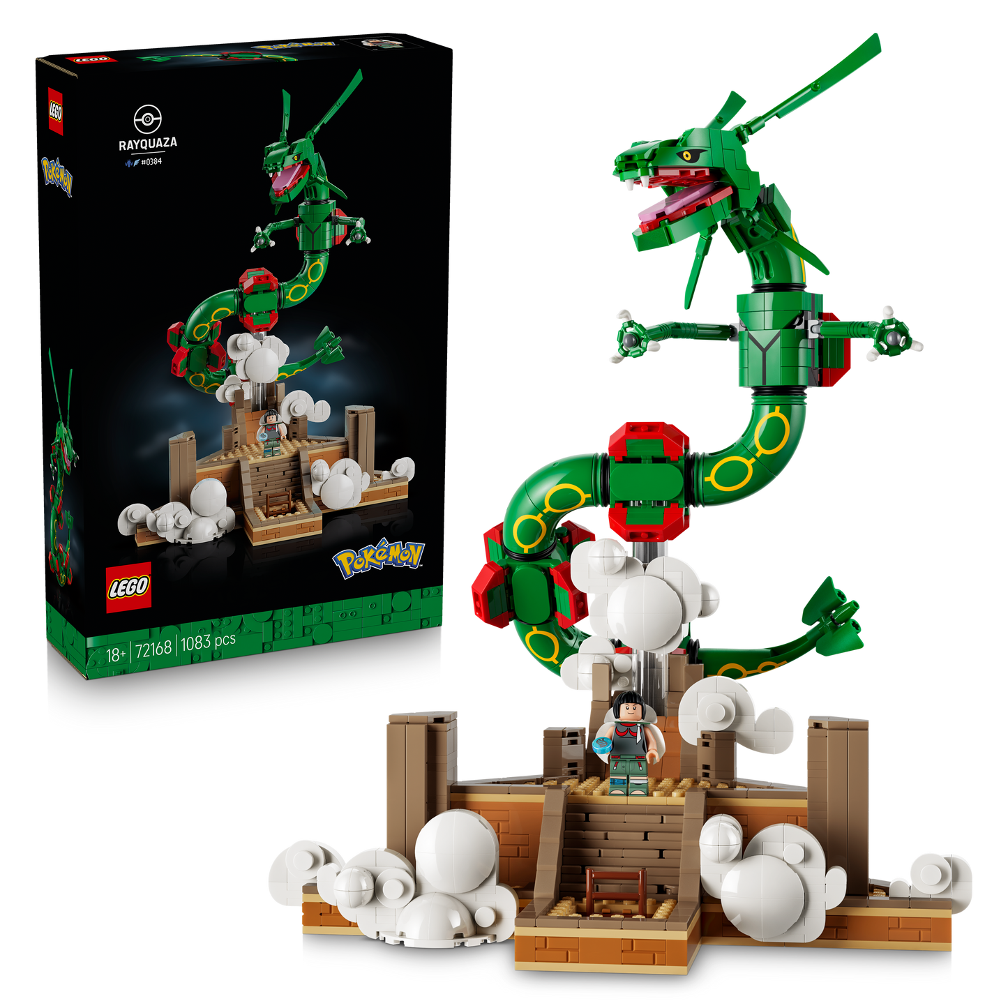 LEGO Pokémon Rayquaza Dieren Figuur Bouwpakket voor Volwassenen - Verstelbare Vliegende Draak met Zinnia en een Ultra Ball - Woondecoratie en Kantoor Decoratie - Cadeau voor Mannen en Vrouwen - 72168