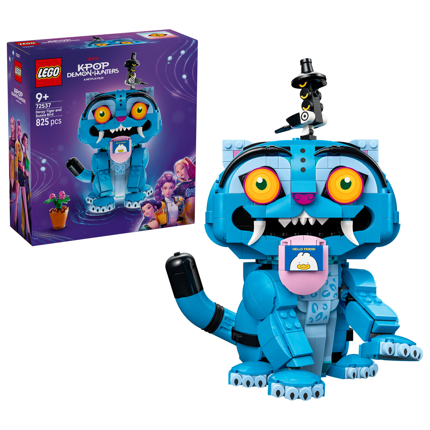 LEGO KPop Demon Hunters Derpy Tiger en Sussie Bird K-Pop Speelgoed voor Kinderen met 2 Dieren Figuren en Bloempot - Kinderkamer Decoratie - Cadeau voor Meisjes, Jongens en Fans vanaf 9 Jaar 72537