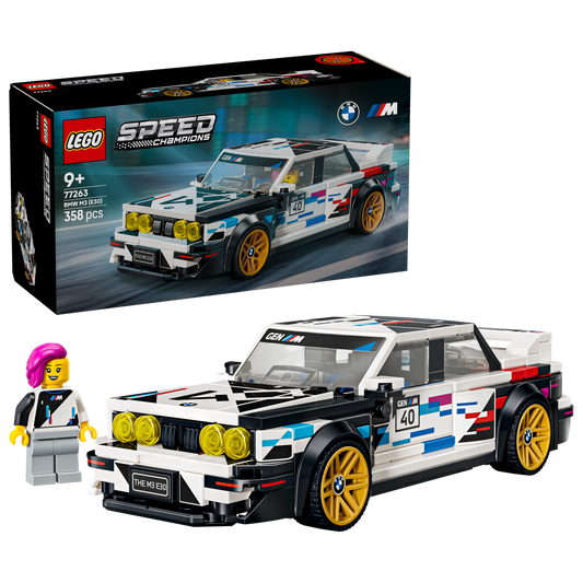 LEGO Speed Champions BMW M3 (E30) - Speelgoed Auto Bouwpakket voor Kinderen vanaf 9 Jaar - BMW Modelauto met Minifiguur - Kinderkamer Decoratie - Cadeau voor Jongens, Meisjes en Autoliefhebbers 77263
