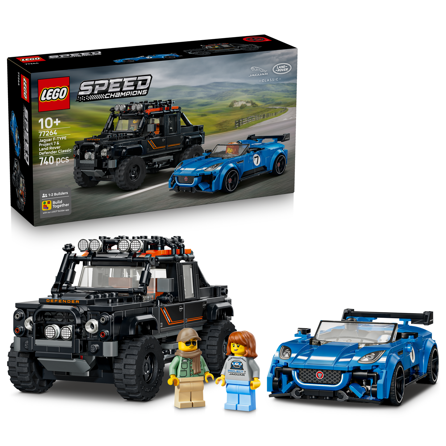 LEGO Speed Champions Jaguar Project 7 en Land Rover Defender - Auto Speelgoed voor Kinderen vanaf 10 Jaar met 2 Auto's en 2 Minifiguren - Kinderkamer Decoratie - Cadeau voor Jongens en Meisjes - 77264
