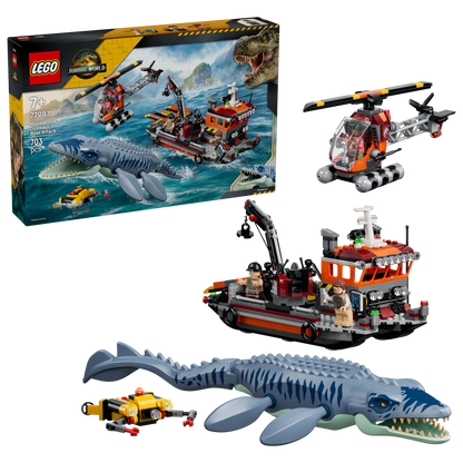 LEGO Jurassic World Mosasaurus Bootaanval - Dinosaurus Speelgoed voor Kinderen Vanaf 7 Jaar - Bouwpakket met 3 Minifiguren en Voorgevormd Dino Model - Cadeau voor Jongens en Meisjes 77983